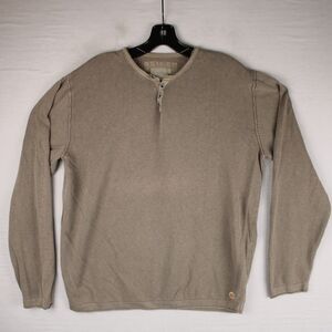 Harris Wilson Men's XL Linen Blend Henley Sweatshirt Knit Top Taupe Brown